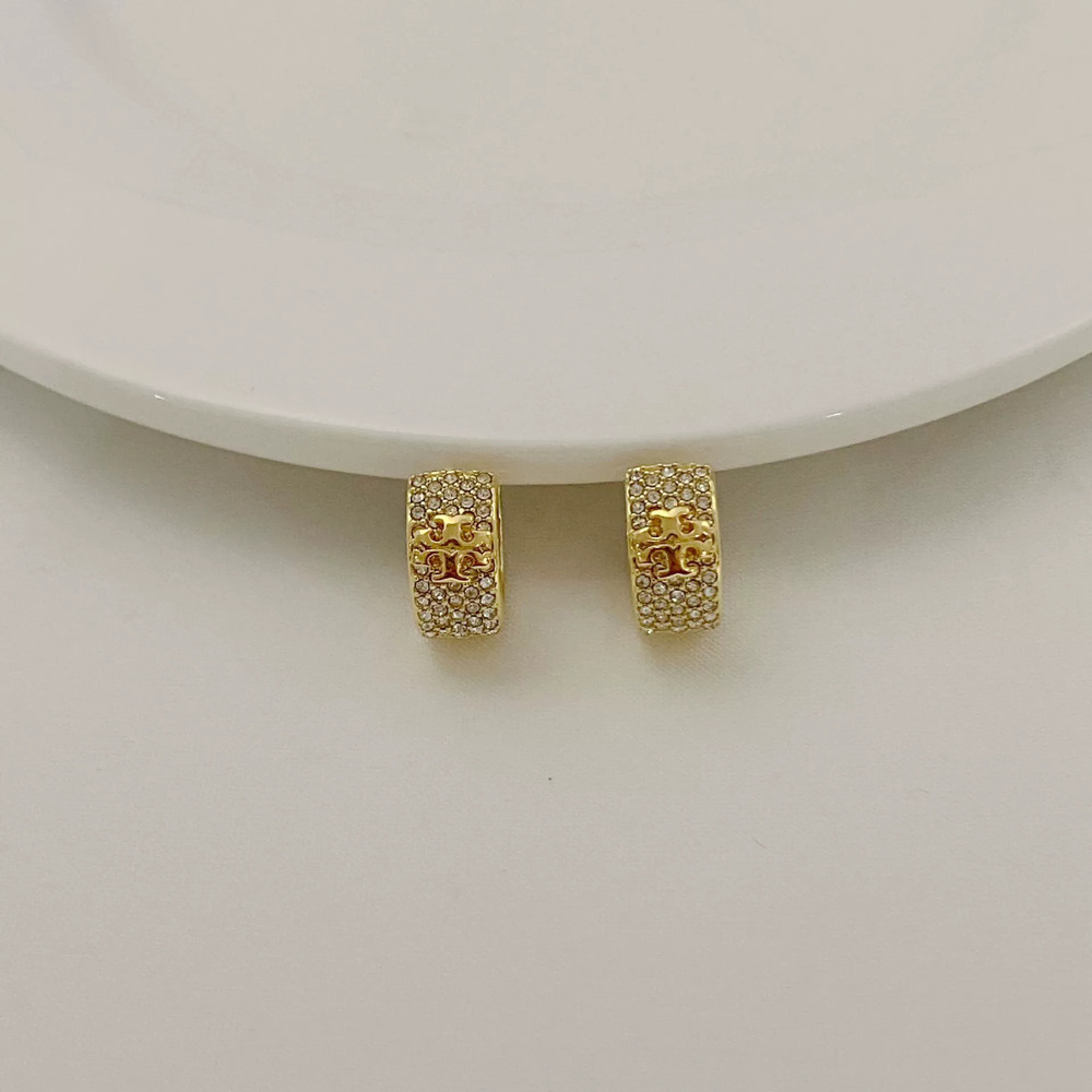 Tory Burch Gold Classic Full Diamond Pave Hoop Earrings